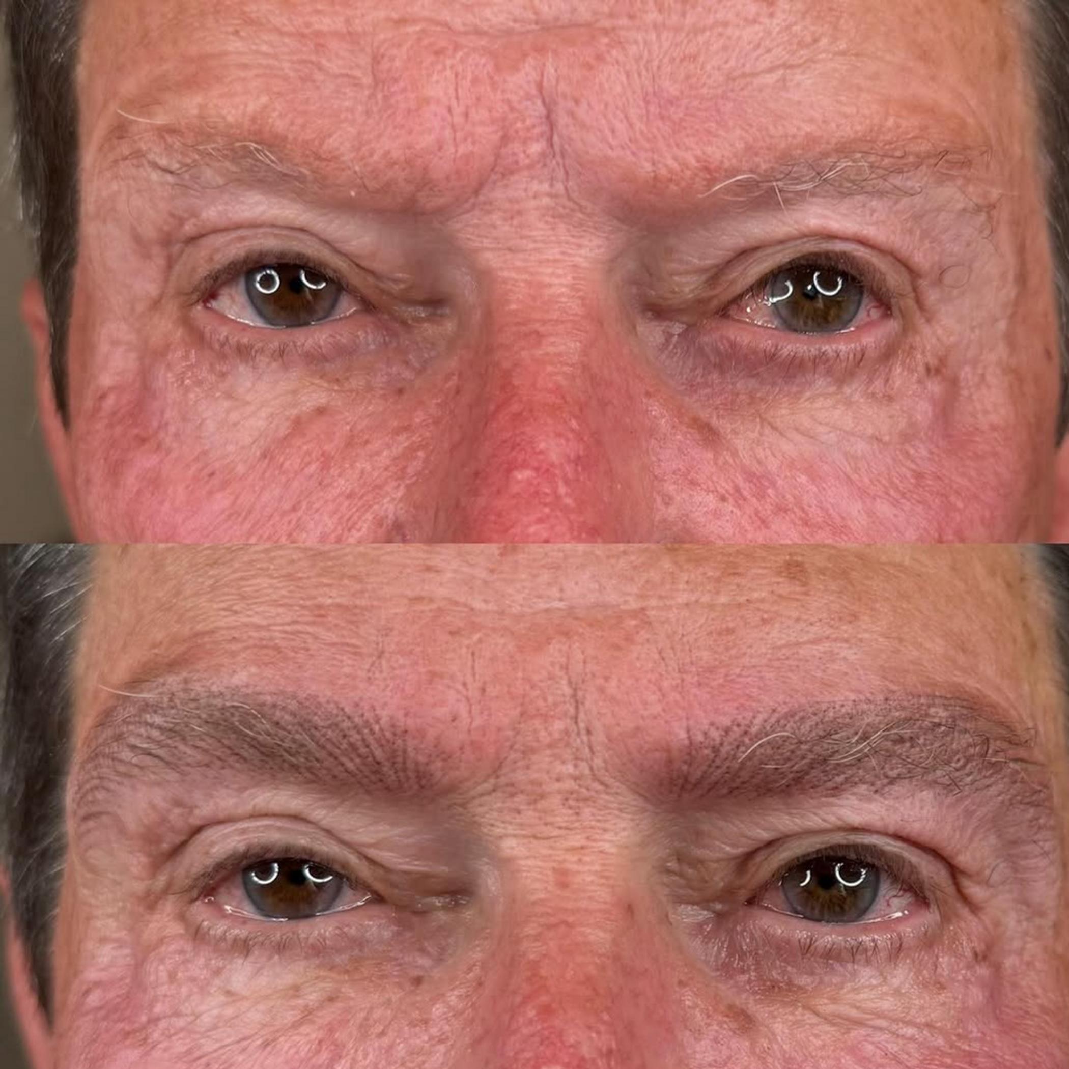 close up of manual hybrid brow strokes